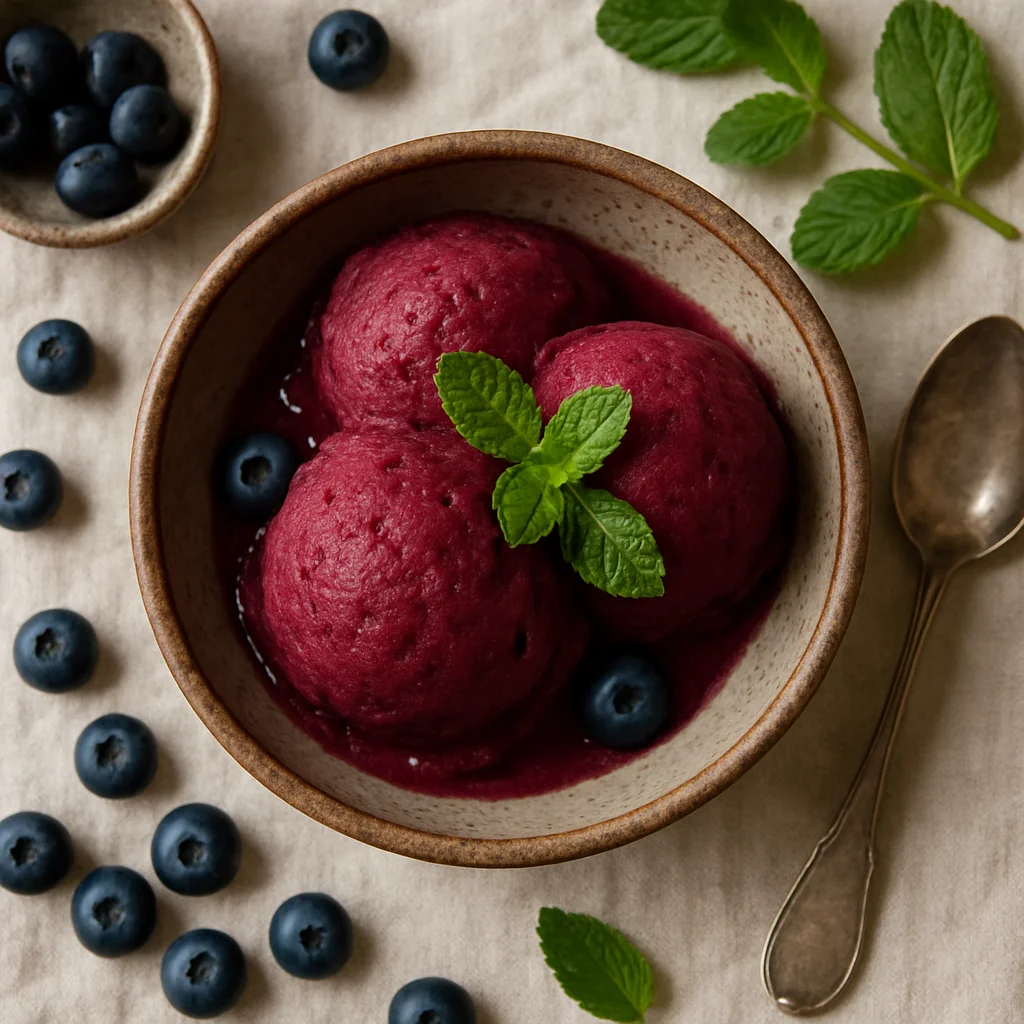 Frische Heidelbeer-Minze Sorbet