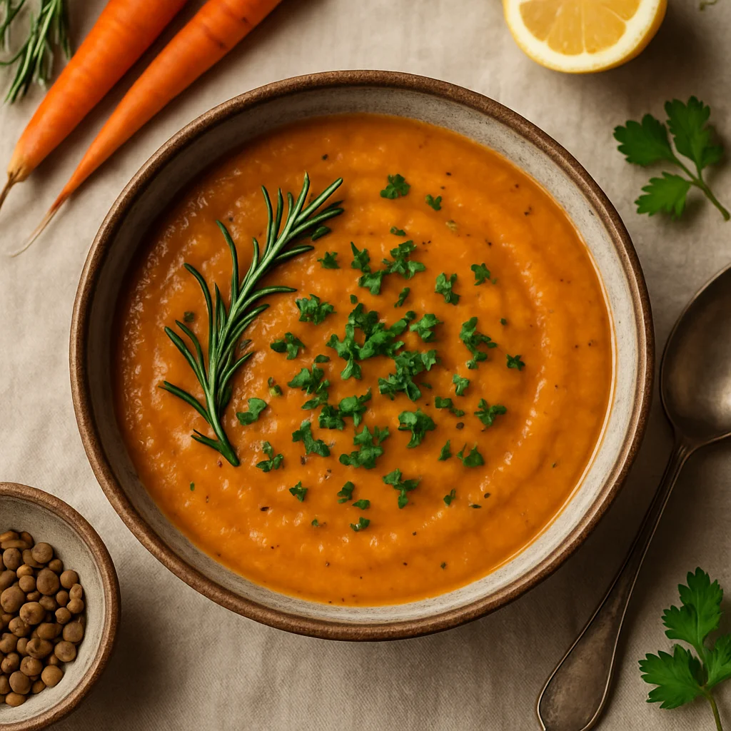 Italiaanse wortel-linzensoep met rozemarijn