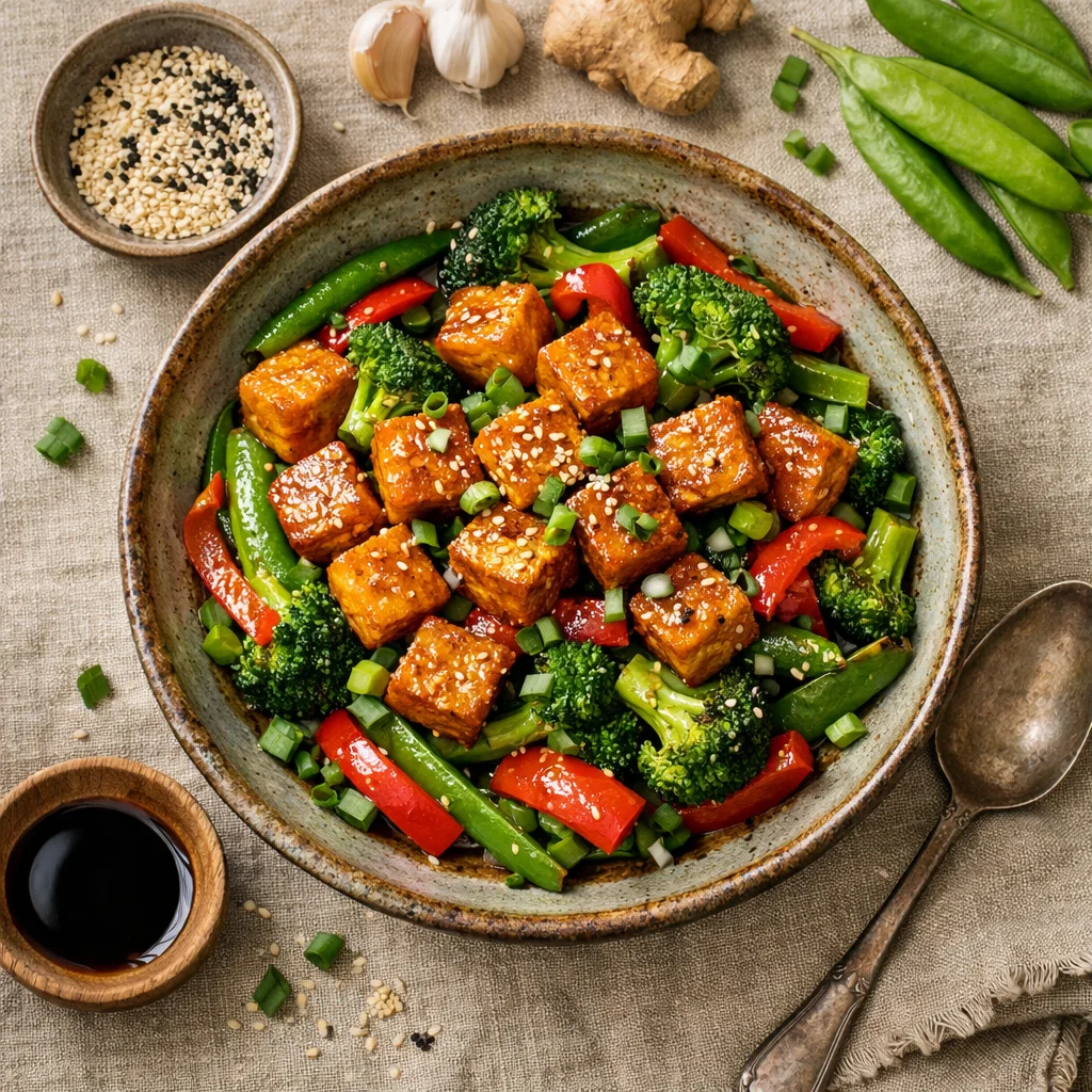 Krokante Tofu met Aziatische Groenten Stir-Fry