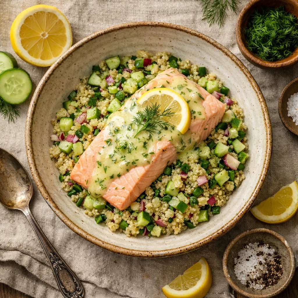 Chef's Special: Gestoomde Zalm met Citroen-dillesaus en Quinoasalade