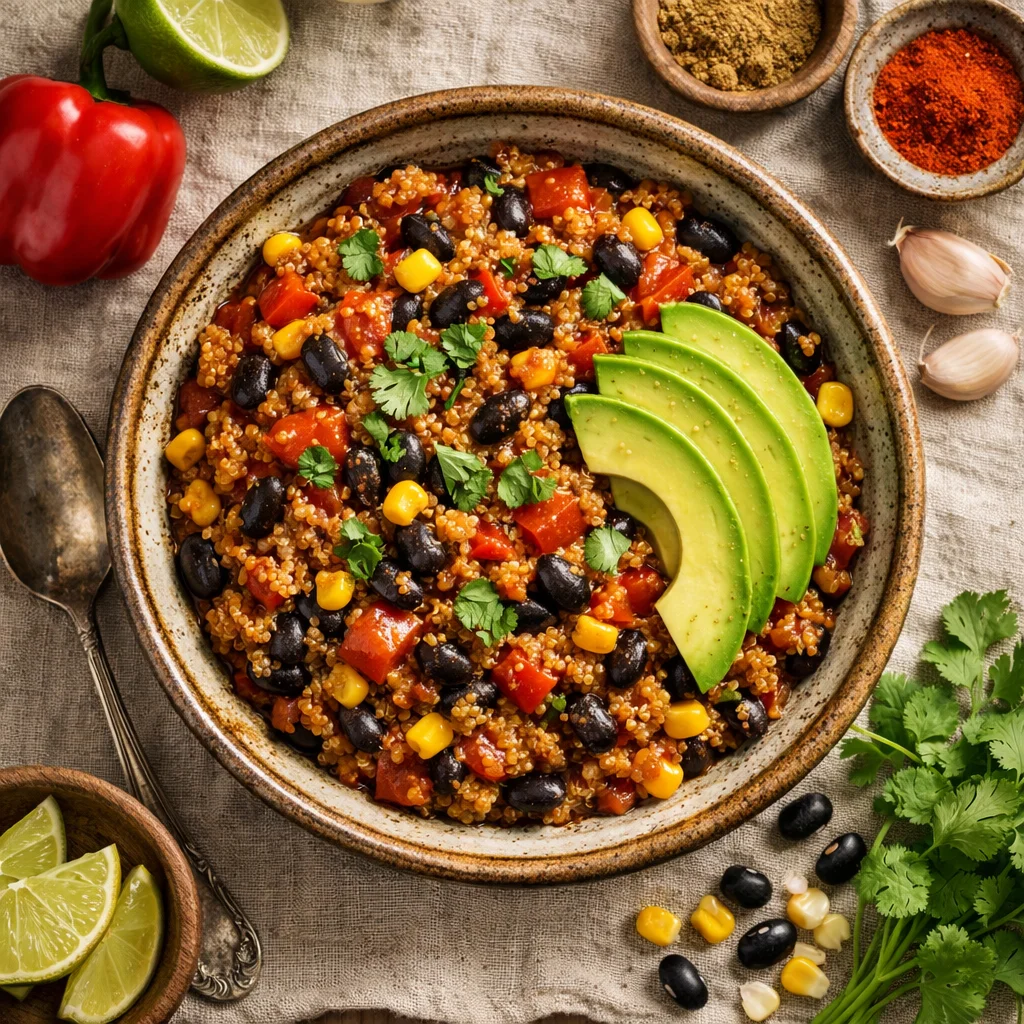 Vegetarische Mexicaanse bonenschotel met quinoa