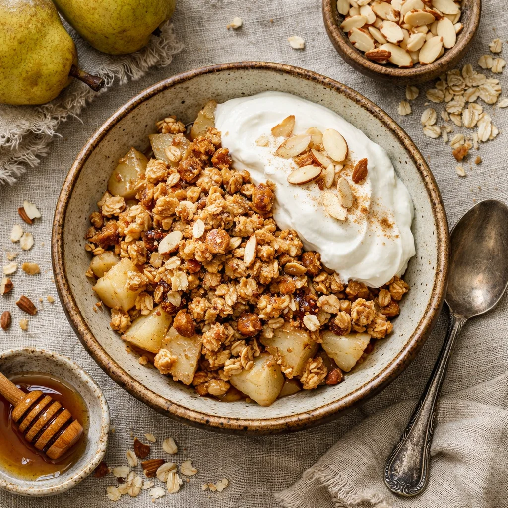 Gezonde Havermout en Peer Crumble