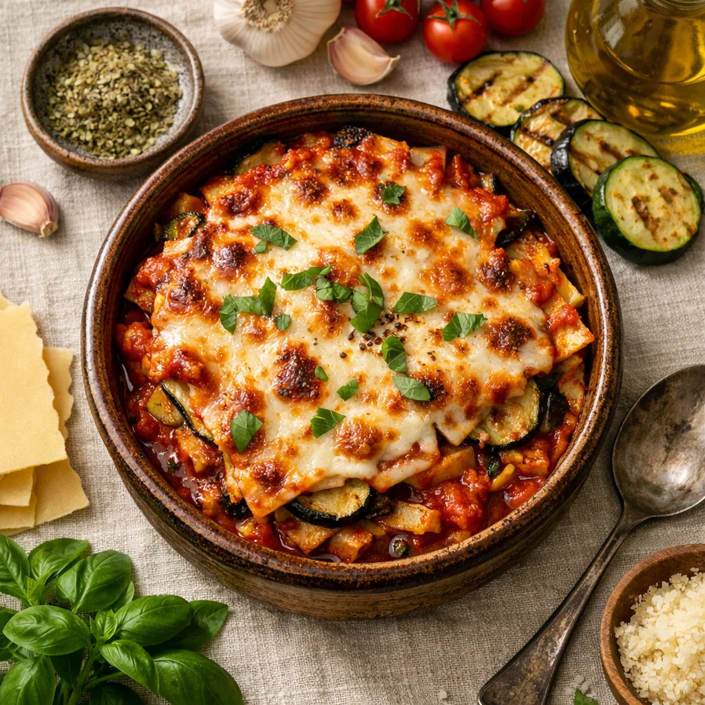 Gezonde Italiaanse lasagne met courgette en aubergine