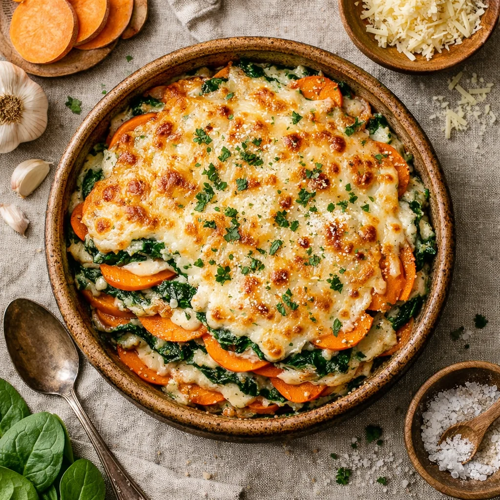 Gegratineerde Zoete Aardappel Lasagne