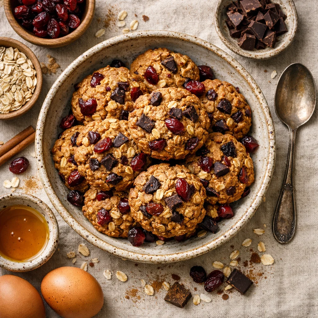 Leckere Haferkekse mit Cranberries und Schokolade