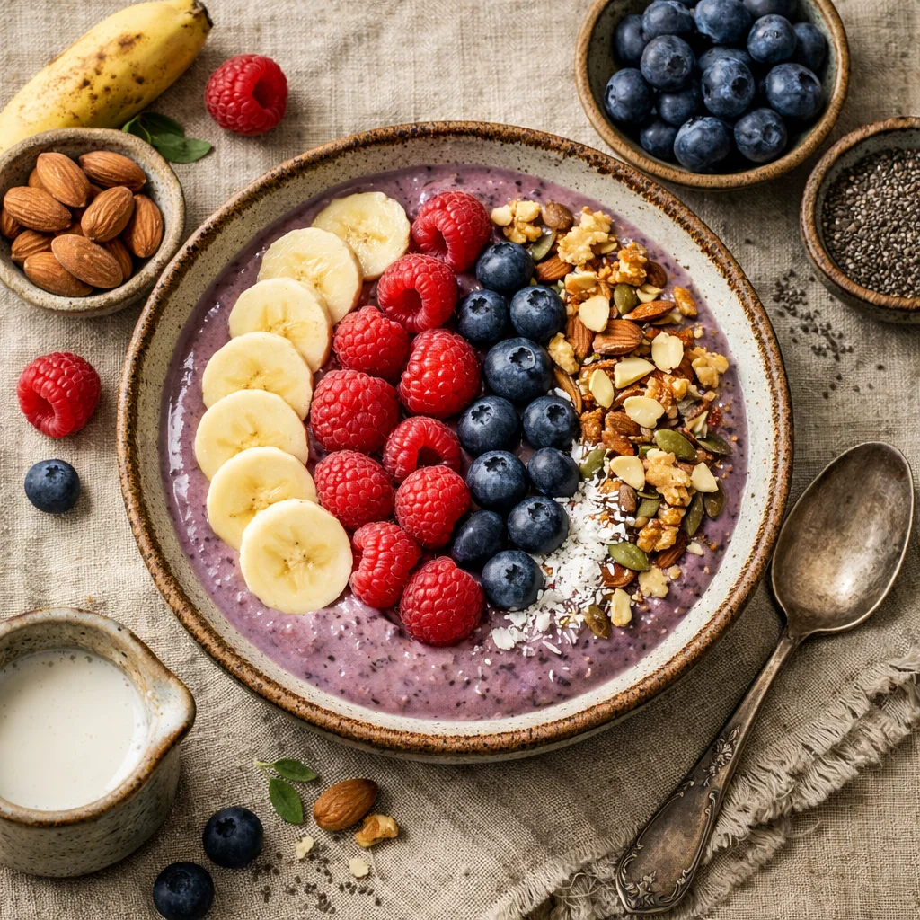 Gezonde Ontbijt Smoothie Bowl met Vers Fruit en Noten