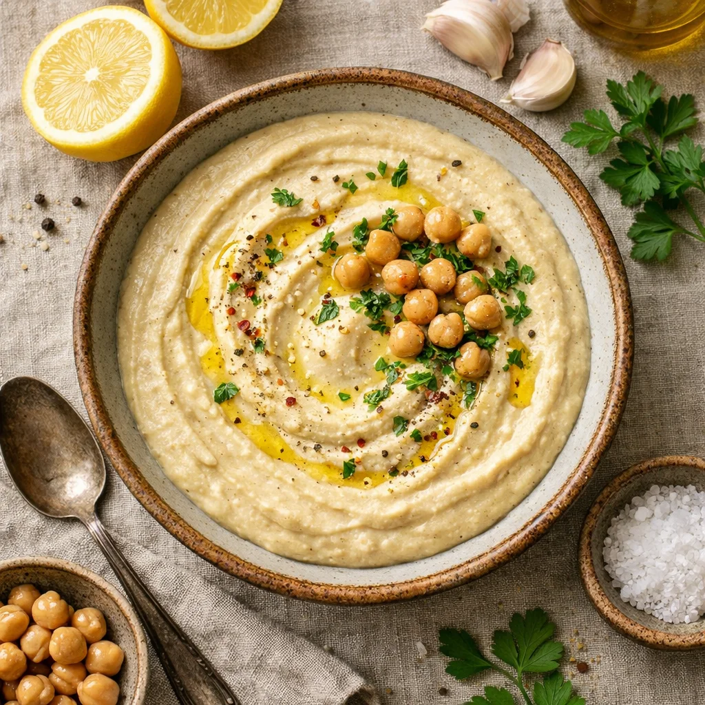 Selbstgemachte Zitronen-Knoblauch Kichererbsensauce