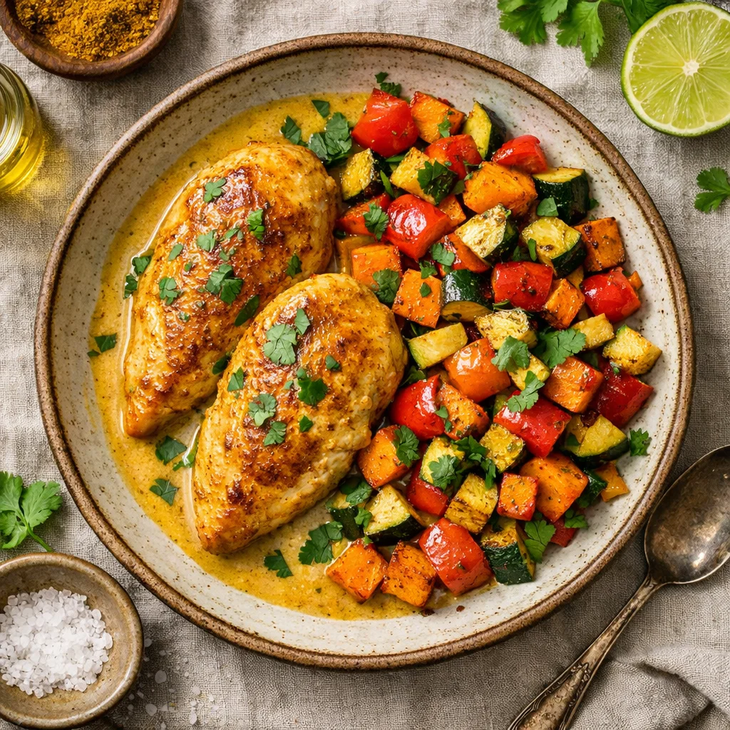 Speciale Chef's Kokos-Curry Kip met Geroosterde Groenten