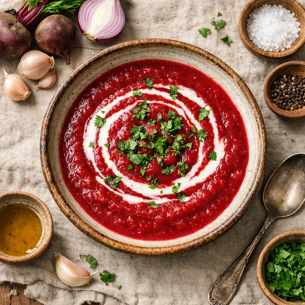 Rustieke Rode Bietensoep met Zuivelvrije Room