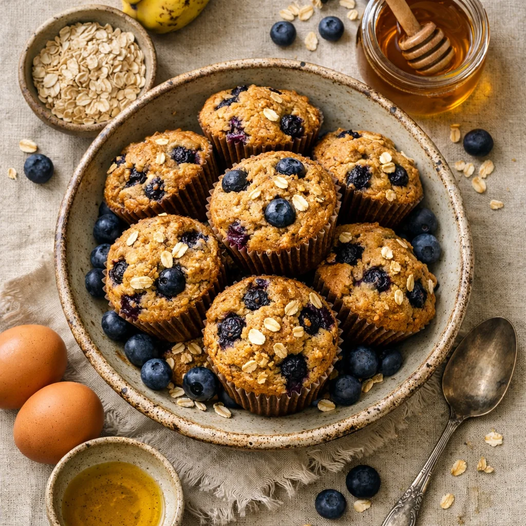Vezelrijke Havermout Muffins met Blauwe Bessen