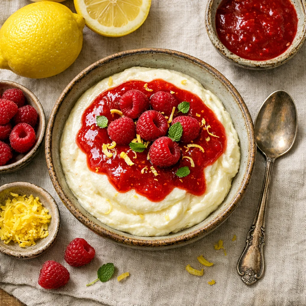 Frisse Citroenmousse met Frambozensaus