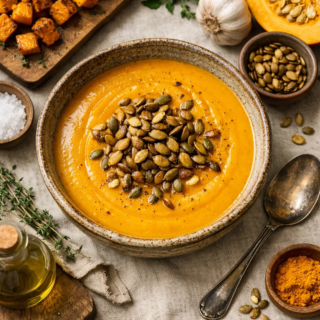 Romige Pompoensoep met Geroosterde Pitten