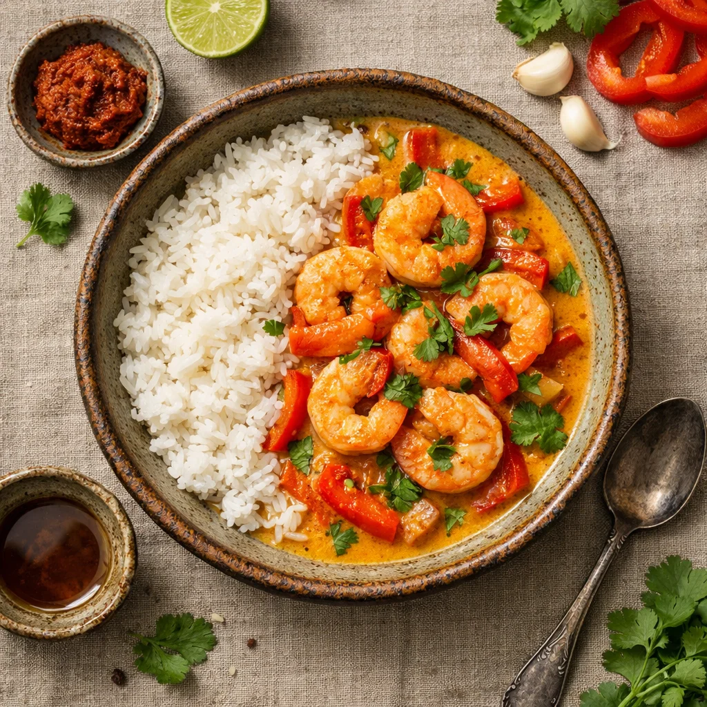 Thaise Garnalen Curry met Jasmin Rijst