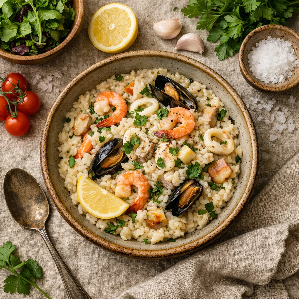 Gezonde Italiaanse risotto met zeevruchten recept