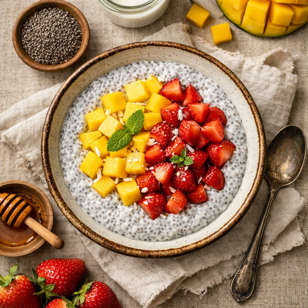 Fruitige Chia Pudding met Kokosmelk