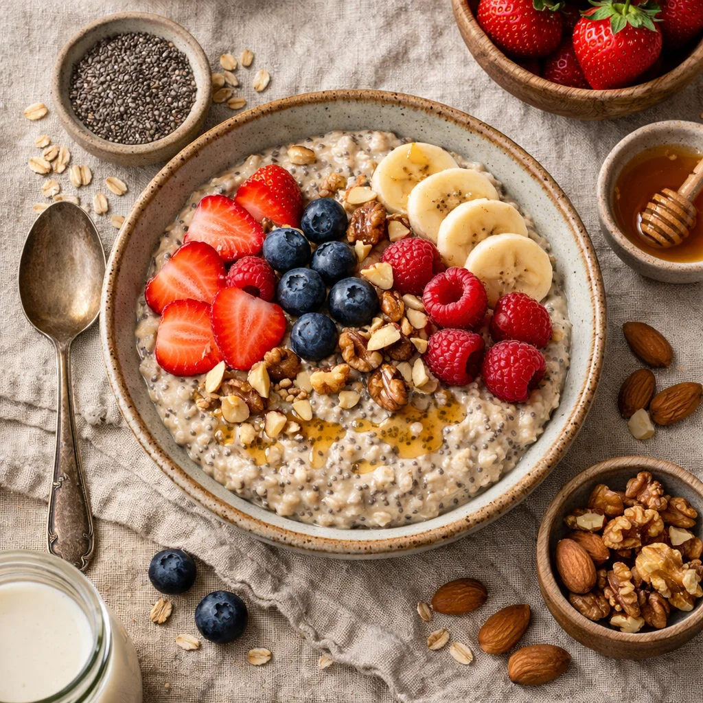 Proteïnerijke Havermoutpap met Chiazaad en Vers Fruit