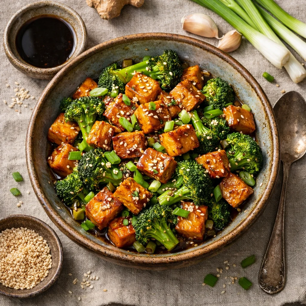 Knapperige Roerbak Tofu met Broccoli in Sesam-Soja Saus
