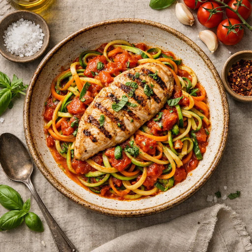 Italiaanse Groentelinguine met Gegrilde Kip