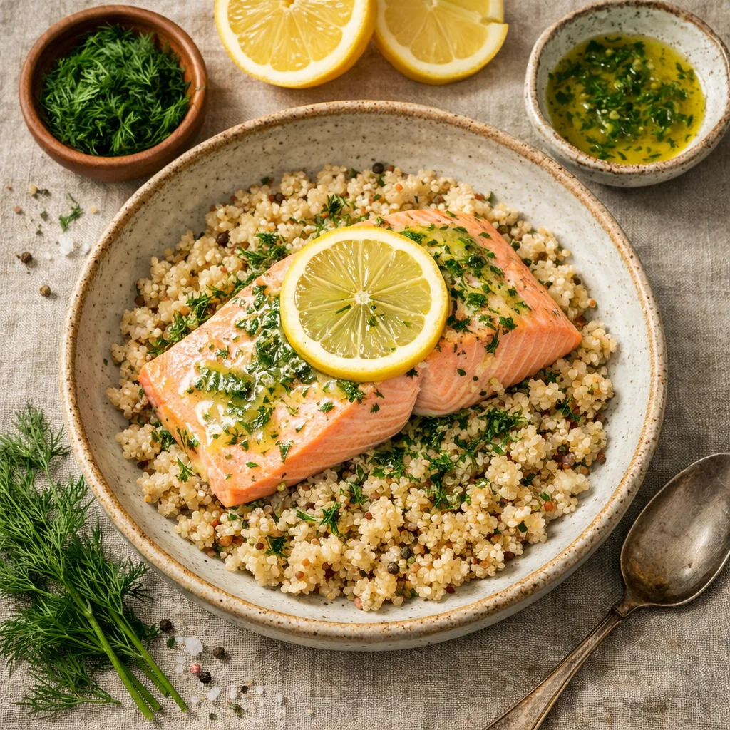 Chef's Special: Gestoomde Zalm met Quinoa en Citroen-Dille Saus