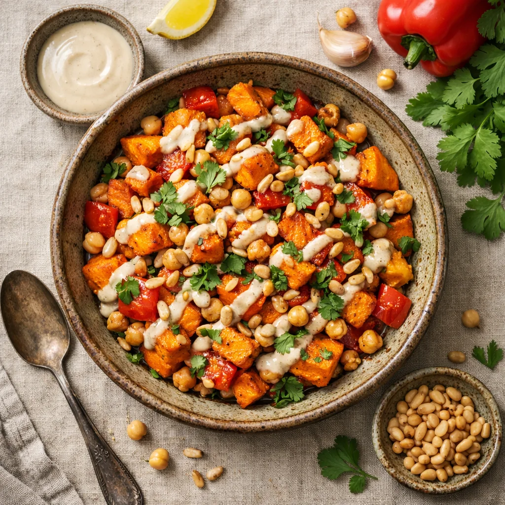 Gezellige Ovenschotel met Zoete Aardappel en Kikkererwten