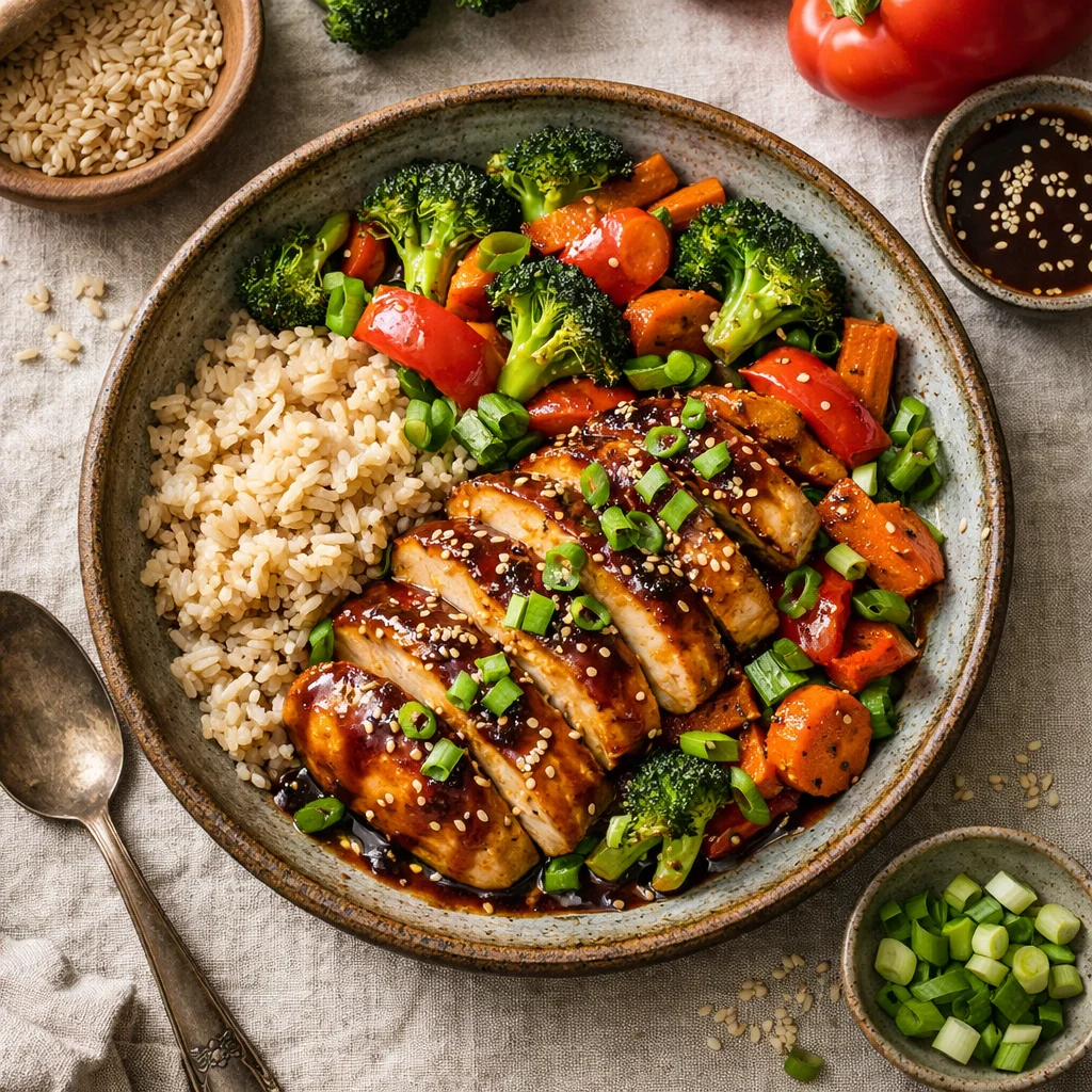 Chef's Special: Oosterse Kip Teriyaki met Bruine Rijst en Geroosterde Groenten