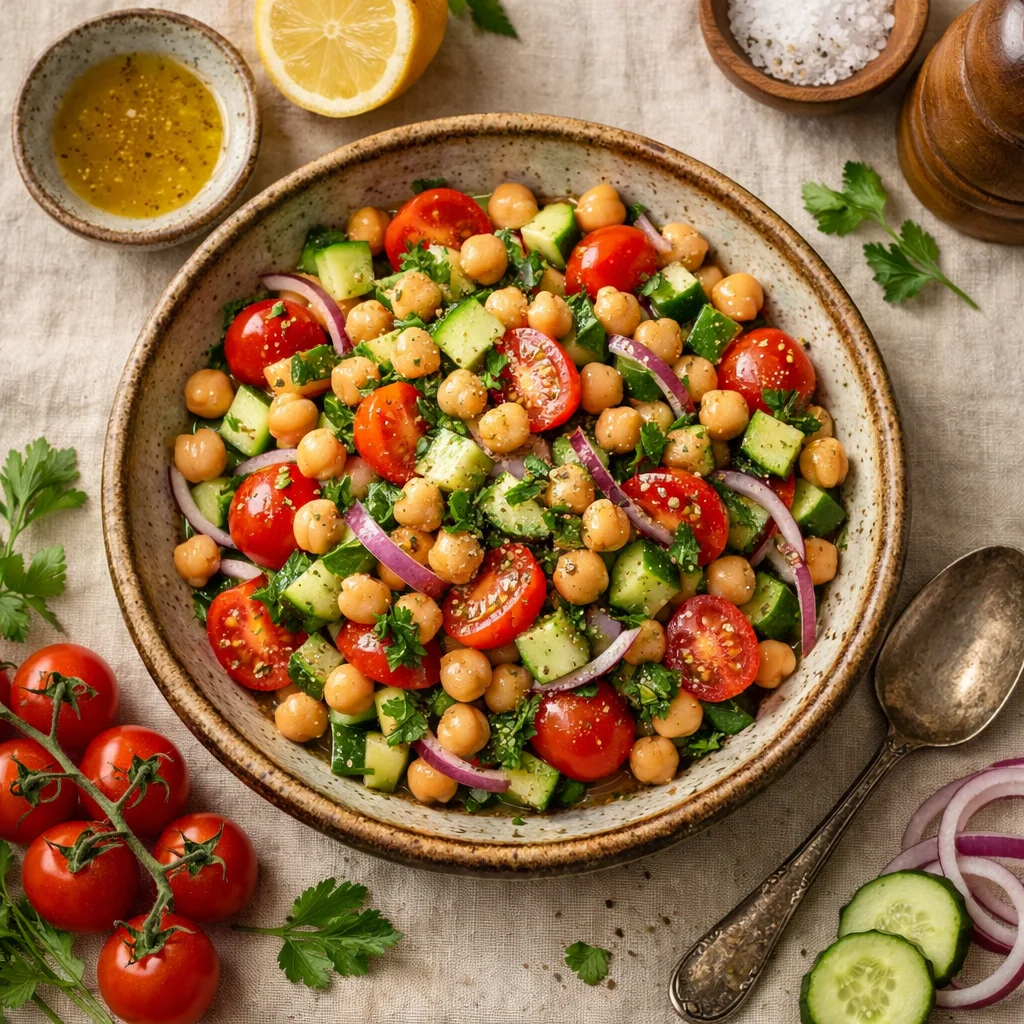 Eenvoudige Kikkererwtensalade voor de Lunch