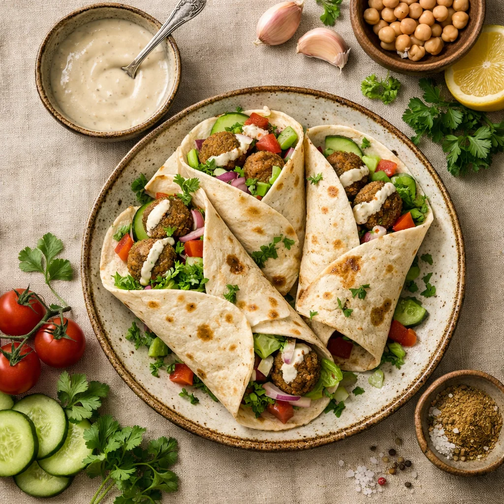 Knapperige Falafel Wraps met Tahini Dressing