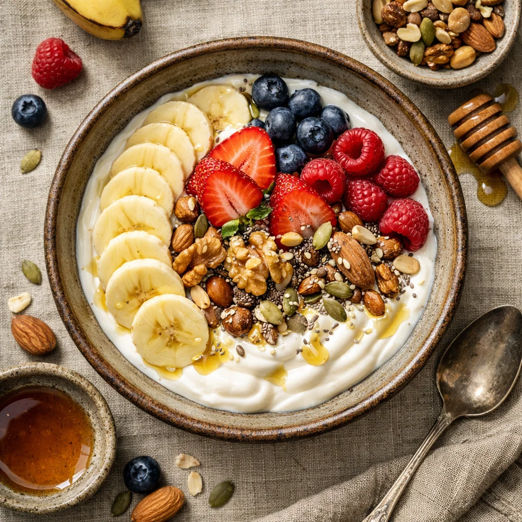 Energieke Yoghurt Bowl met Noten en Zaden