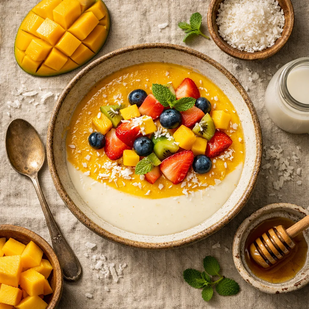 Fruitige Mango-Kokos Panna Cotta