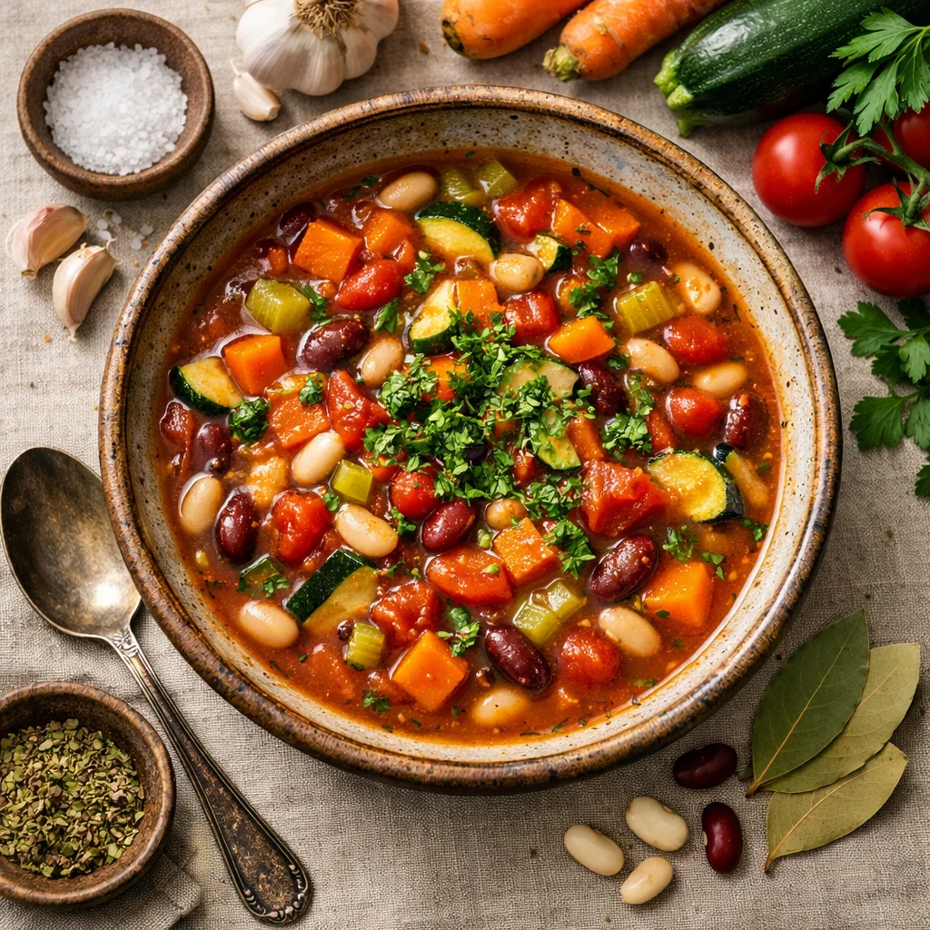 Italiaanse Minestrone Soep met Verse Groenten en Bonen