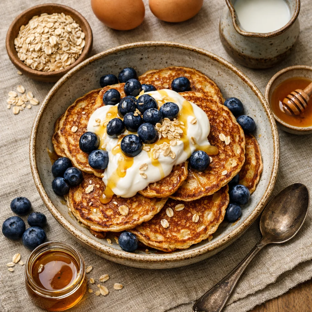 Energieke Havermoutpannenkoeken met Bosbessen en Yoghurt