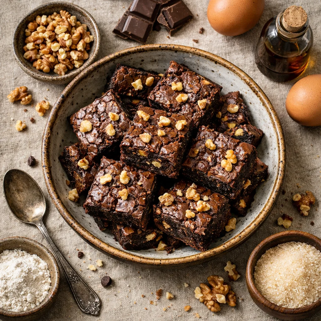 Glutenvrije chocolade brownies met walnoten
