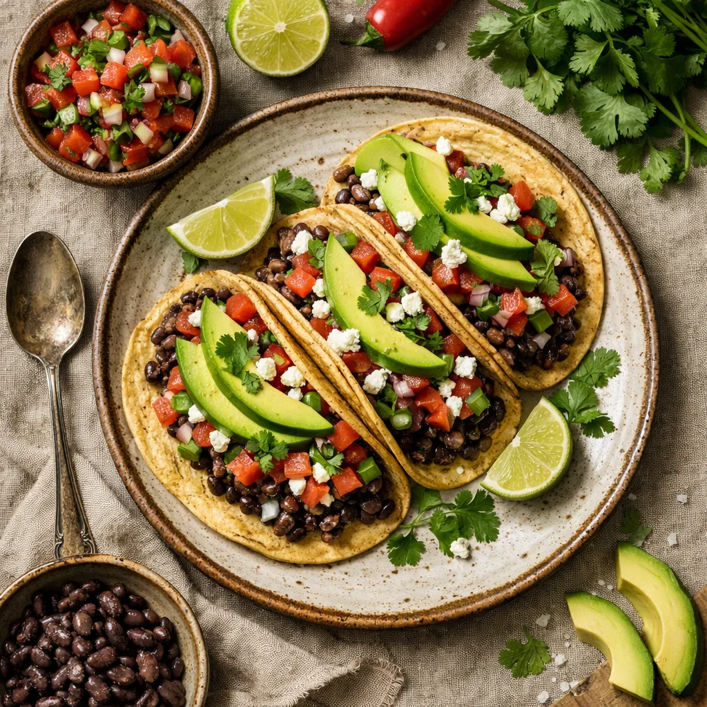 Krokante Vega Taco's met Zwarte Bonen en Verse Salsa