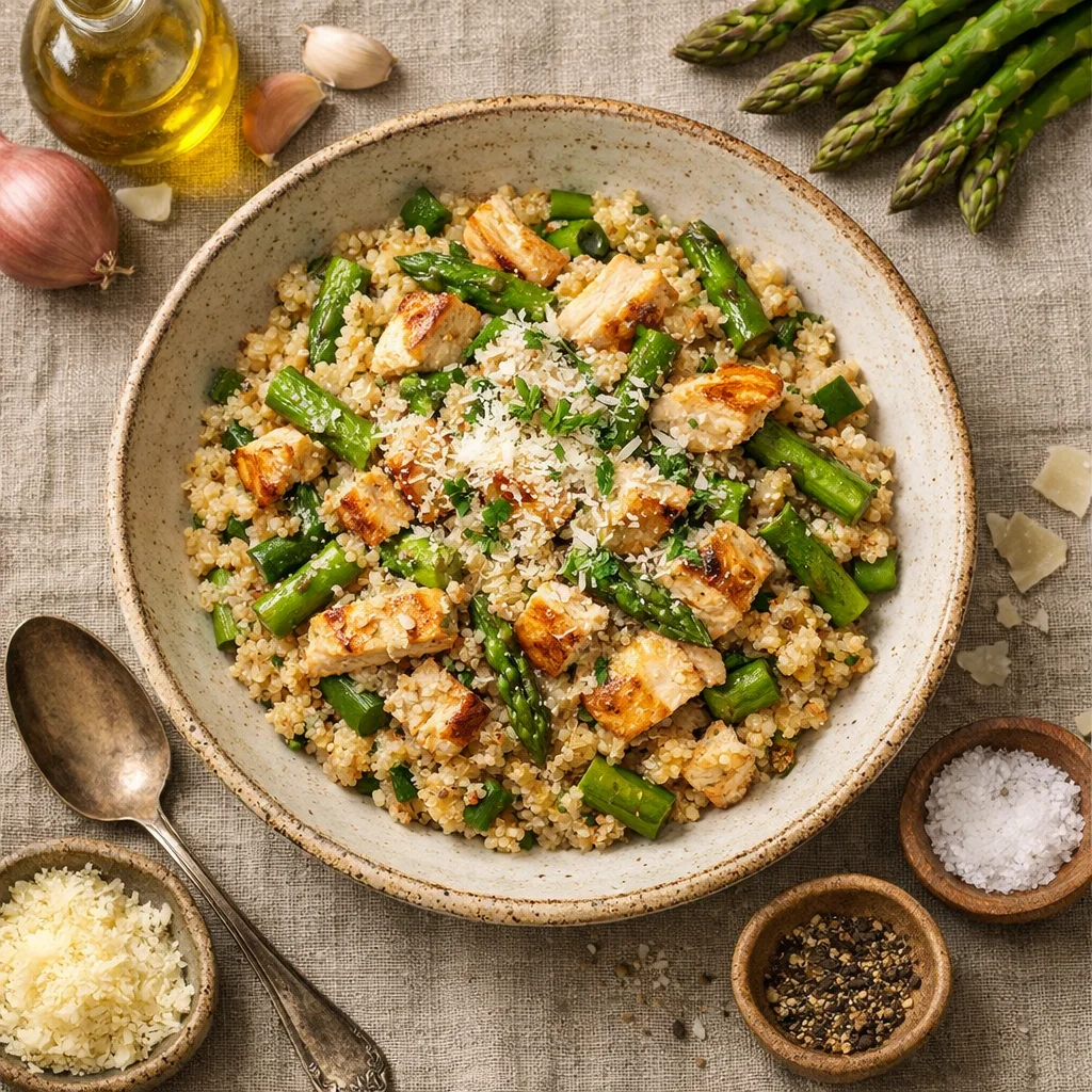 Italiaanse Quinoa Risotto met Gegrilde Kip en Asperges