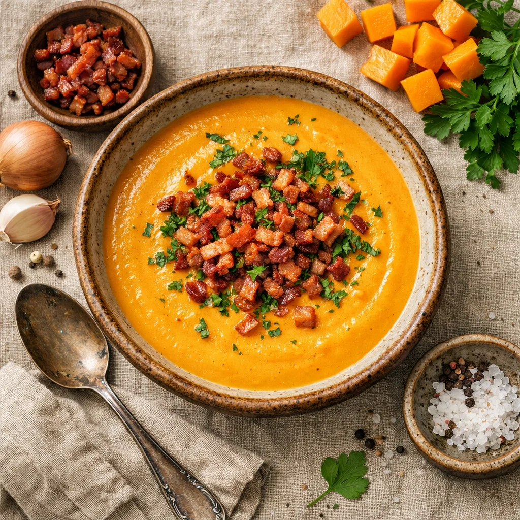 Chef's Special: Romige pompoensoep met knapperige spekjes