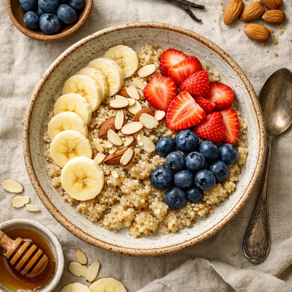 Vrolijke Quinoa Ontbijtschaal met Verse Vruchten