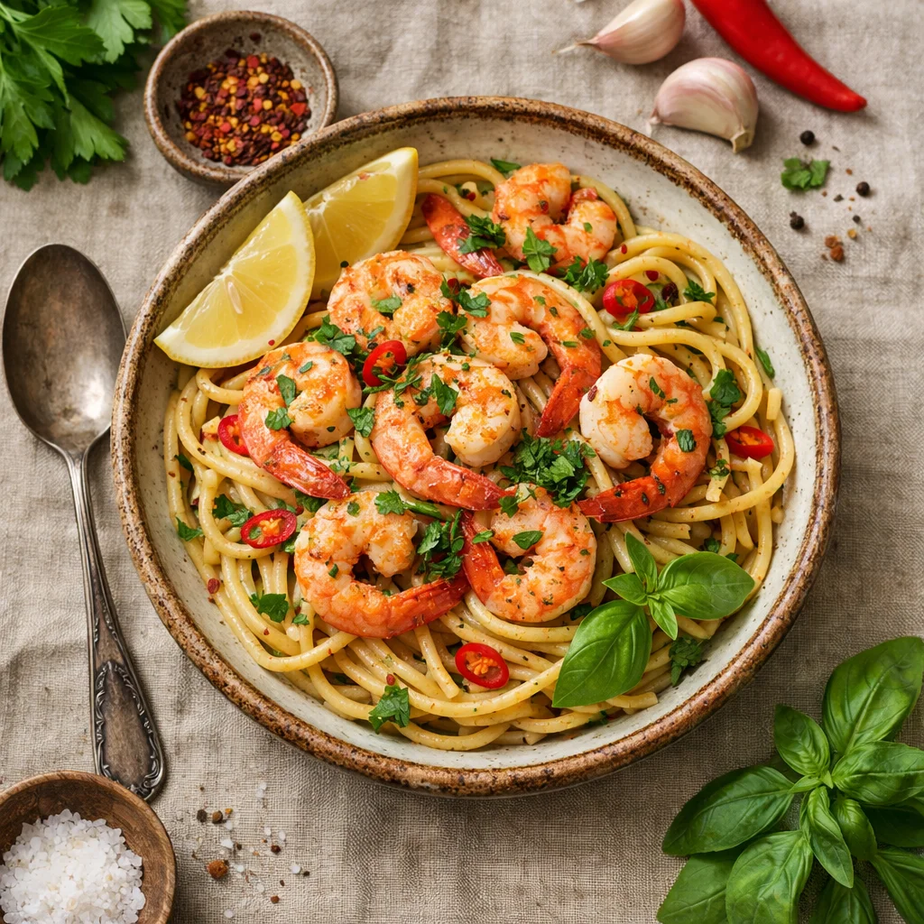 Pittige Garnalen Spaghetti met Verse Kruiden