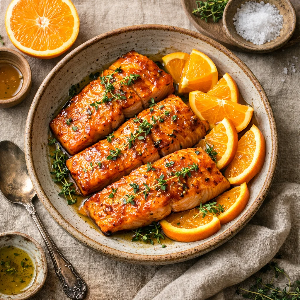 Geroosterde Zalmfilet met Sinaasappel-Tijm Glazuur
