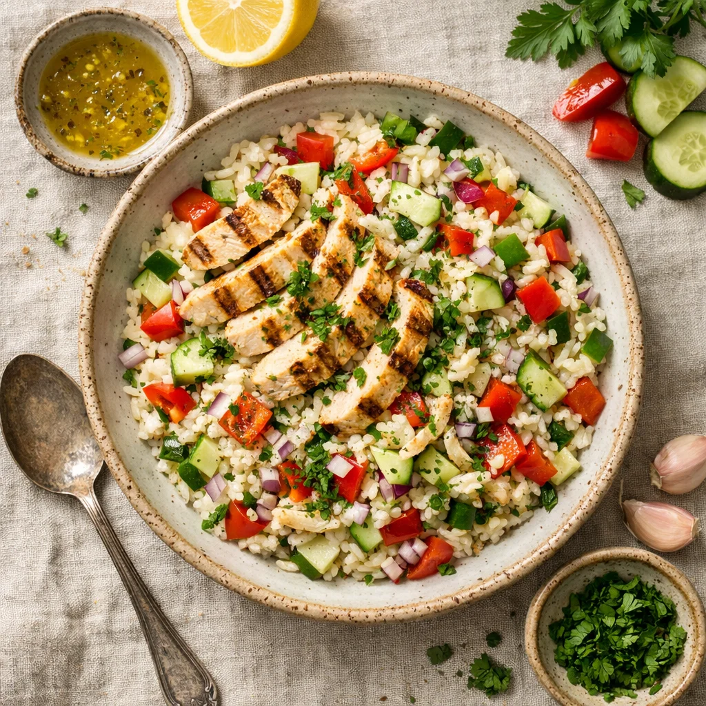 Rijstsalade met Gegrilde Kip en Frisse Citroendressing