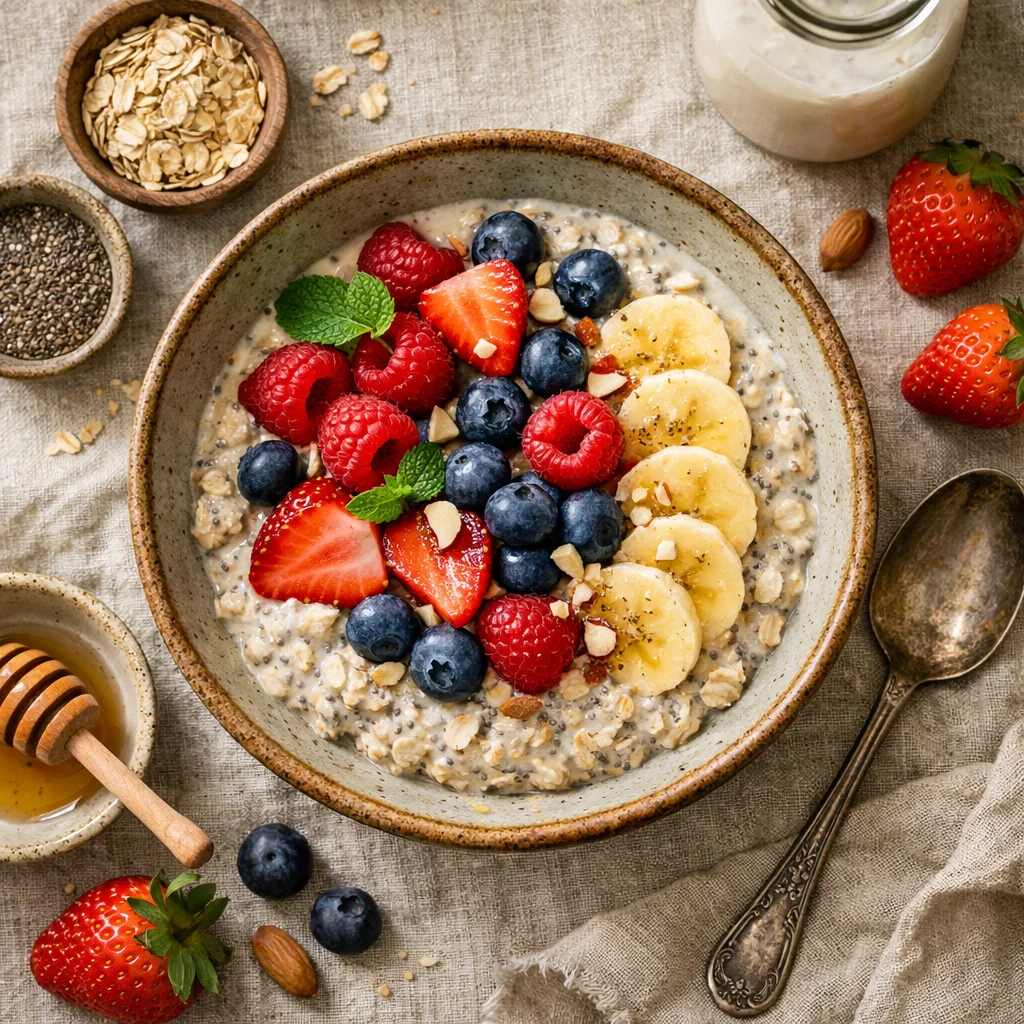 Overnight Havermout met Chiazaad en Vers Fruit