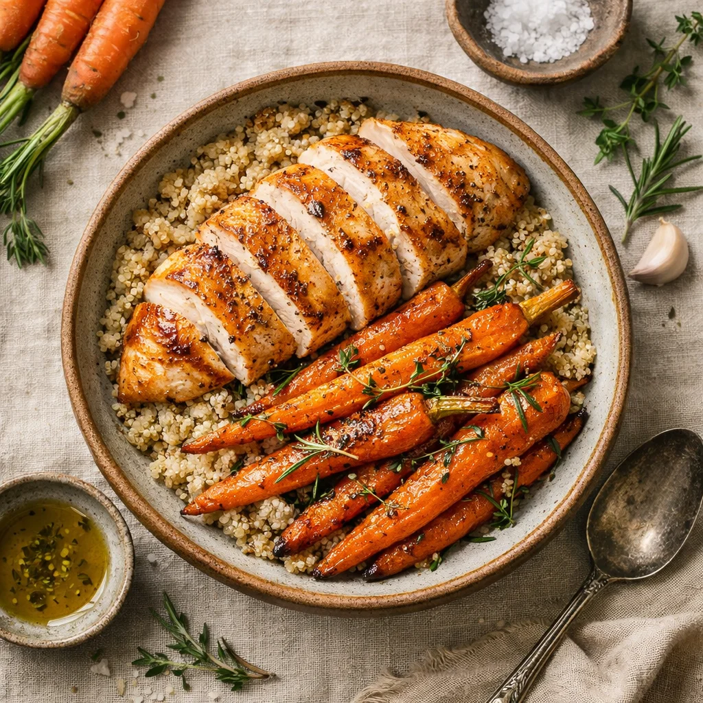 Malse Kipfilet met Geroosterde Wortel en Quinoa