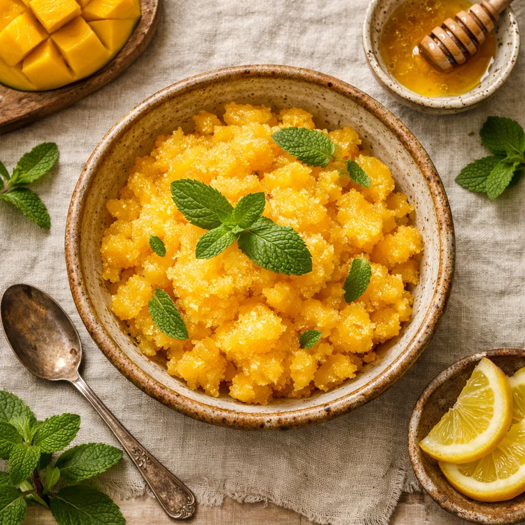Verfrissende Mango Sorbet met Verse Munt