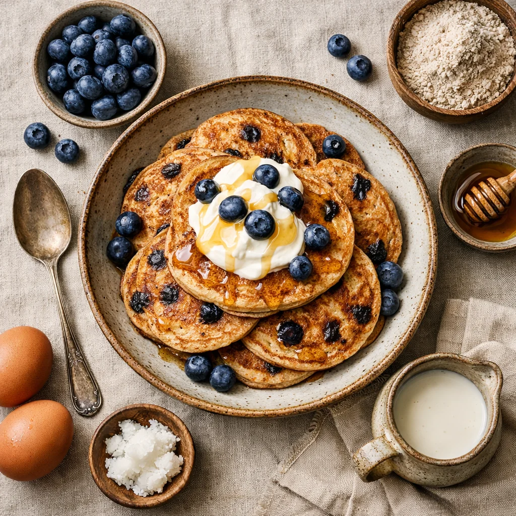 Gezonde pannenkoeken met blauwe bessen: een voedzaam ontbijt