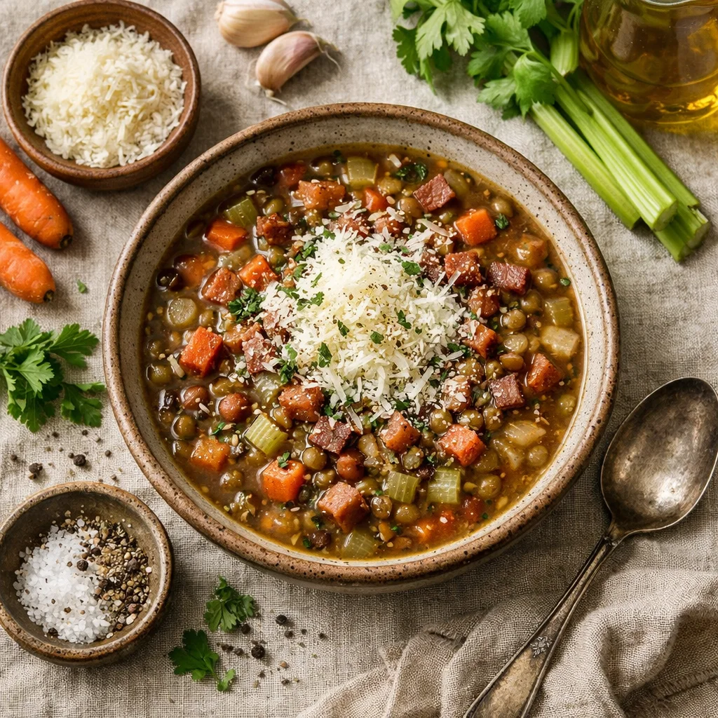 Italiaanse Linzensoep met Pancetta