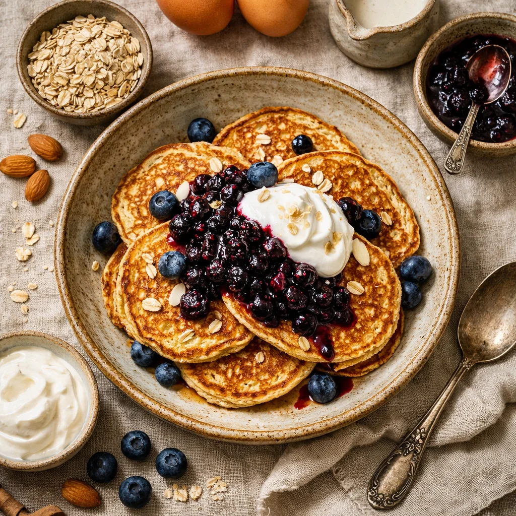 Energieke Havermoutpannenkoeken met Verse Bosbessencompote