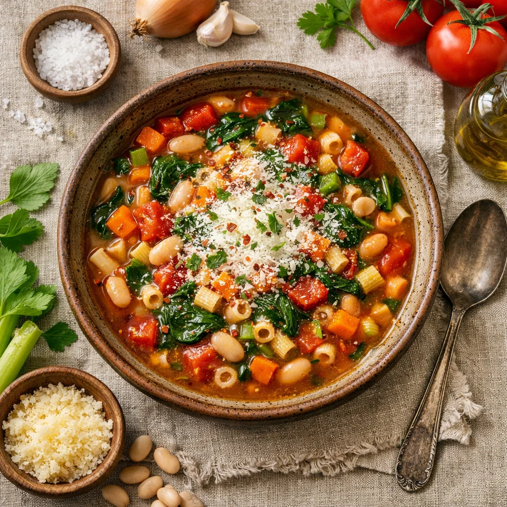 Zelfgemaakte Italiaanse Minestrone Soep
