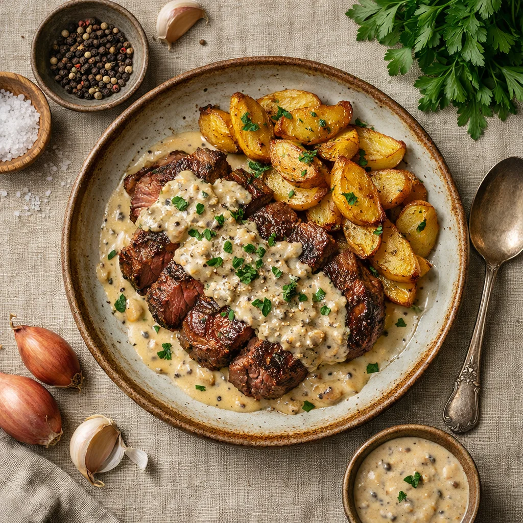 Gegrilde Biefstuk met Verse Peper-Roomsaus