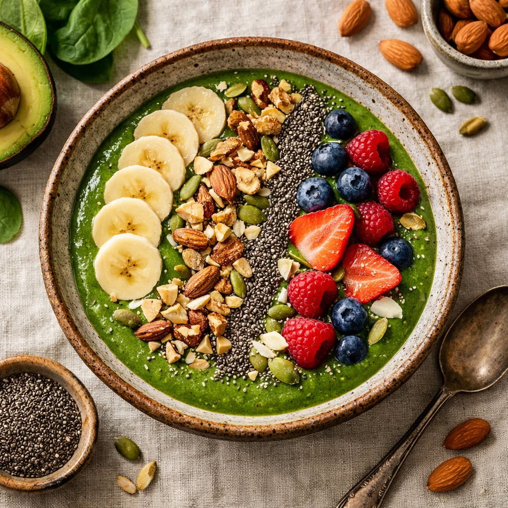 Gezonde ontbijt smoothie bowl met spinazie en banaan