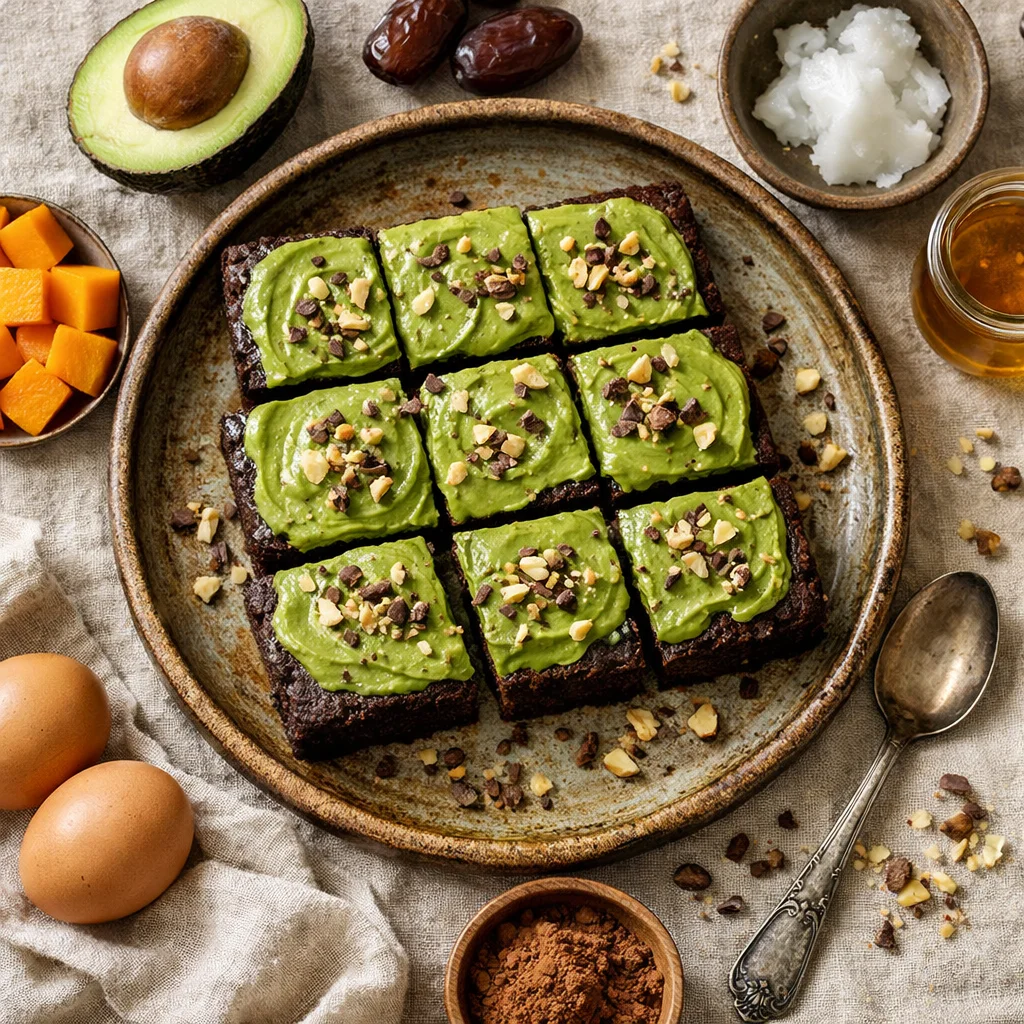 Zoete Aardappel Brownie met Avocado Glazuur