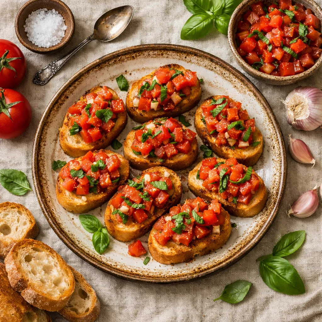 Authentieke Italiaanse Bruschetta met tomaat en basilicum